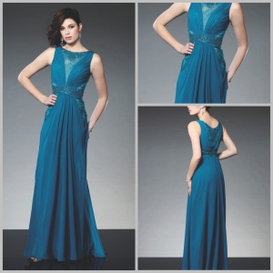 Blue Party Prom Formal Dresses A-Line Chiffon Lace Long Evening Dress Gown EV20167